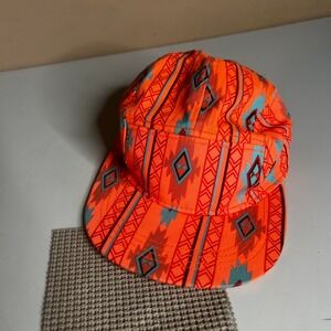 Free Authority Orange Southwestern Tribal Print 5 Panel Camper Hat Cap